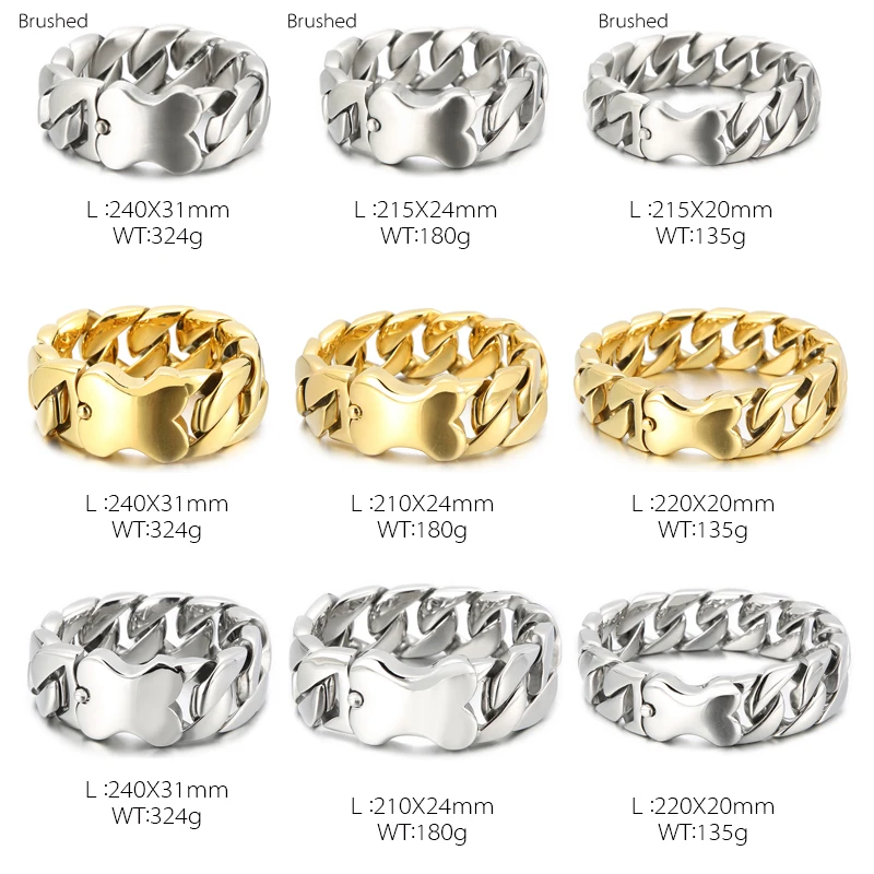 

Kalen 20/24/31mm Brushed Vintage Cuban Chain Stainless Steel Men's Wide Bracelet Larger Bone Charms Jewelry Heavy Link Accessory