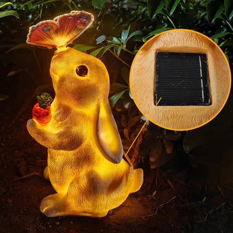 Solar Resin Rabbit Light Outdoor Garden Decoration Bunny Lights Waterproof Landscape Yard Lantern Ground Lamps Terrace Lawn Lamp