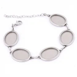 2pcs Stainless Steel 13x18mm Oval Cabochon Bracelet Base Setting Blanks Diy Jewely Making Accessories