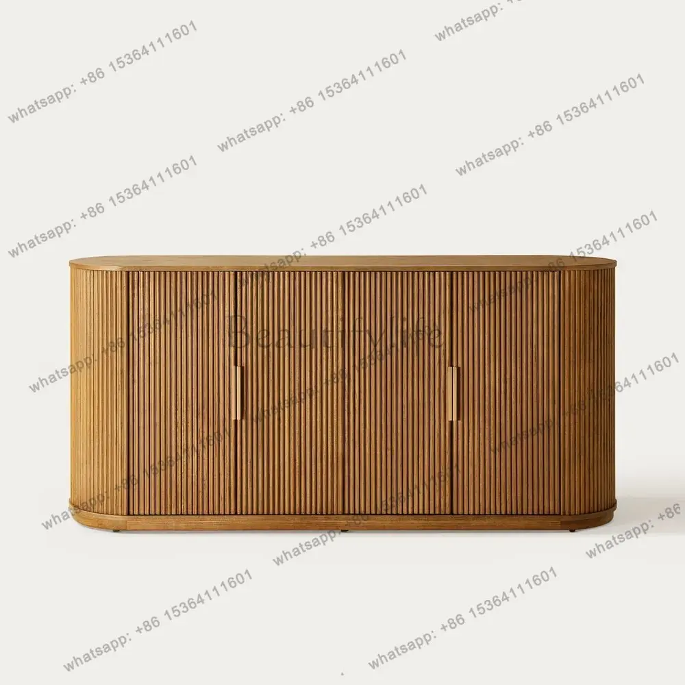 

Medieval style vertical pattern arc dining side cabinet wabi sandy wind log locker living room entrance storage cabinet
