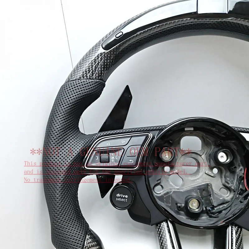 For Audi Carbon Fiber Sports Steering Wheel With Plus Minus Paddles Double Buttons Knob Horn Shell Decorative Cover