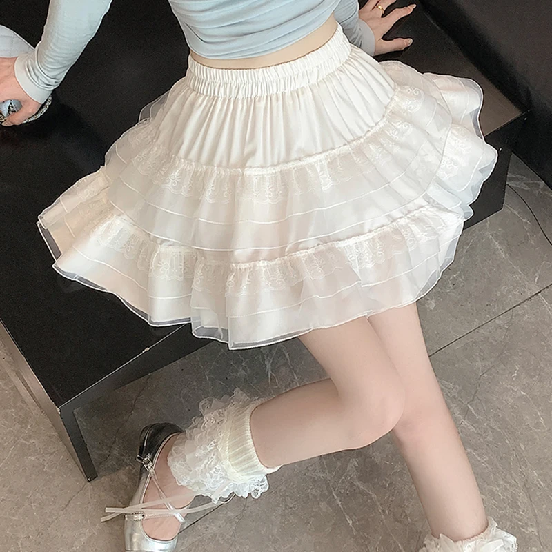 

Tiered Ruffle Mini Skirt Low Rise Lace Trim Cake Skirt Miniskirt Spring Summer Women Teen-Girl Y2K Balletcore Cute Skirts