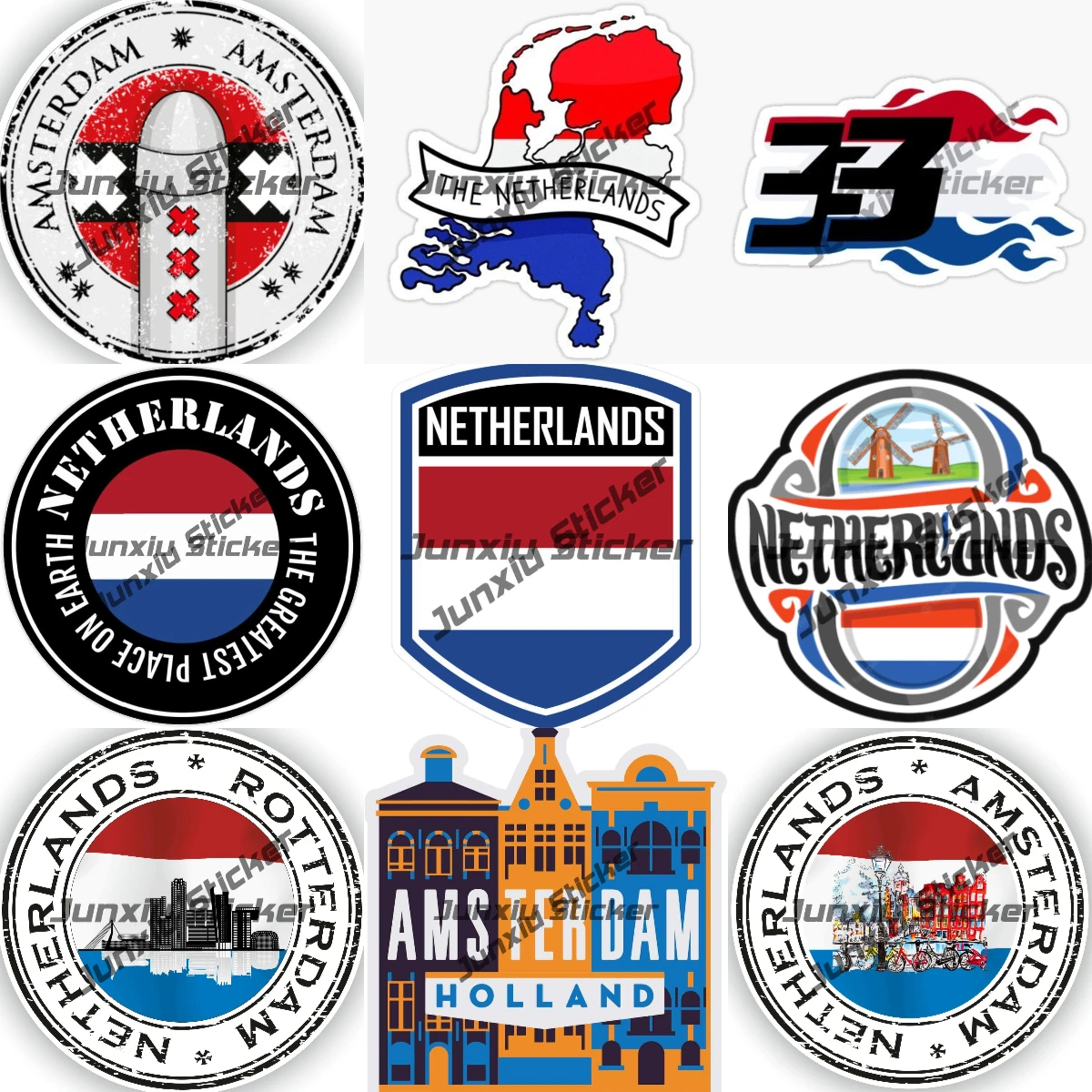 Netherlands Flag Emblem Stickers High-Quality Vinyl Weatherproof Vinyl Decorative Rotterdam Amsterdam Netherlands Seal Decals