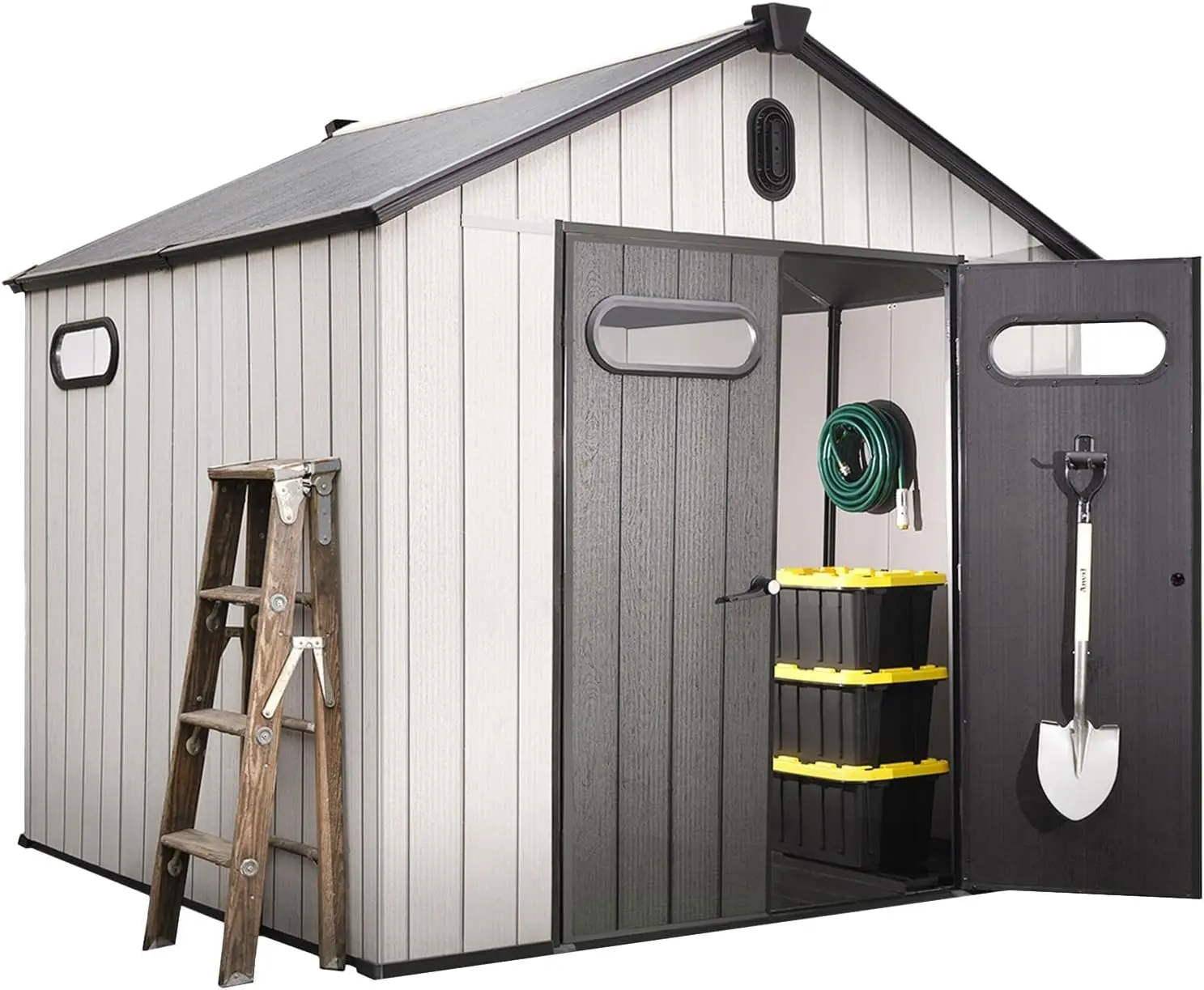 8x8 Ft Outdoor Storage Shed with Floor - Waterproof Shed with Lockable Door for Garden - Backyard, Tool Storage Use