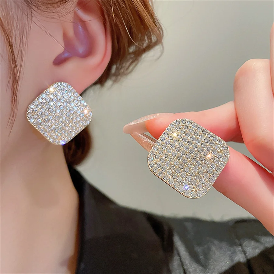 FYUAN Geometric Stud Earrings for Women Square Oval Rhinestone Earrings Party Weddings Jewelry