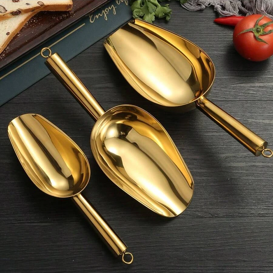 Stainless Steel Ice Shovel, Flats Bottom Ice Cube Shovel, Bar Tool, Supermarket Rice Shovel, Sugar Block Tea Shovel