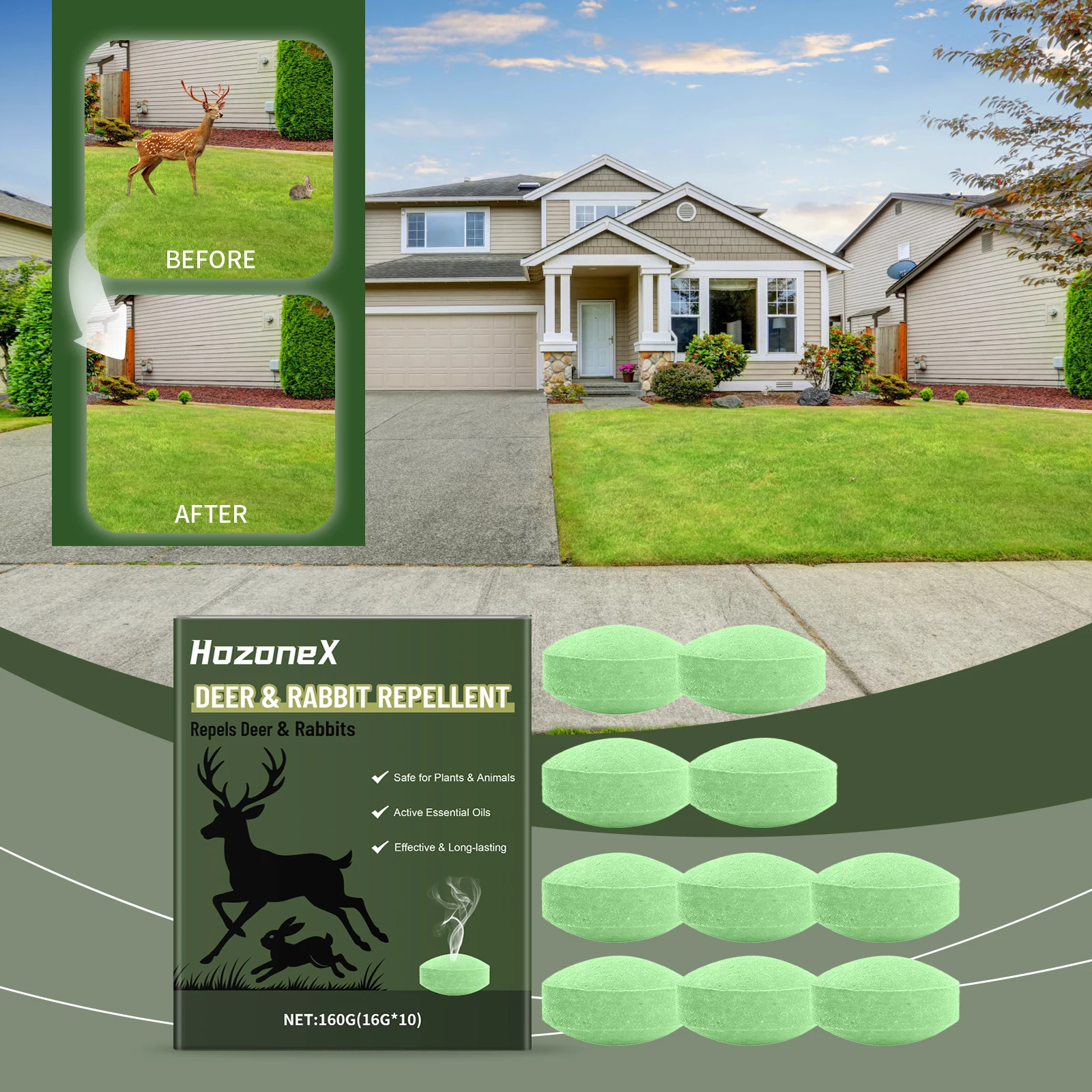 HozoneX 10pieces Deer and Rabbit Repellent Pills Home Outdoor Courtyard Plant Oil Odor Repellent Long Lasting Repellent Pills