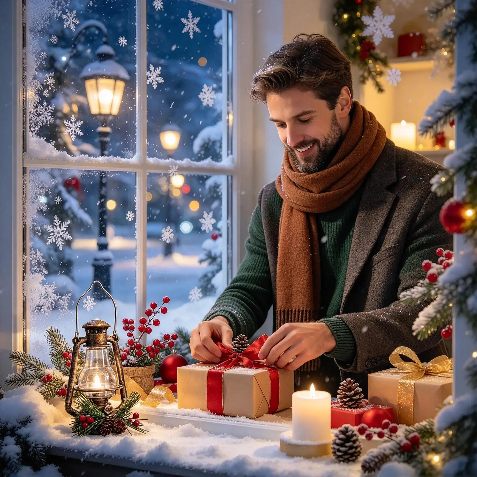 Christmas Lantern Holiday Home Decor Table Centerpiece Christmas Lantern LED Candle Glow For Coffee Table Fireplace Mantel Shelf