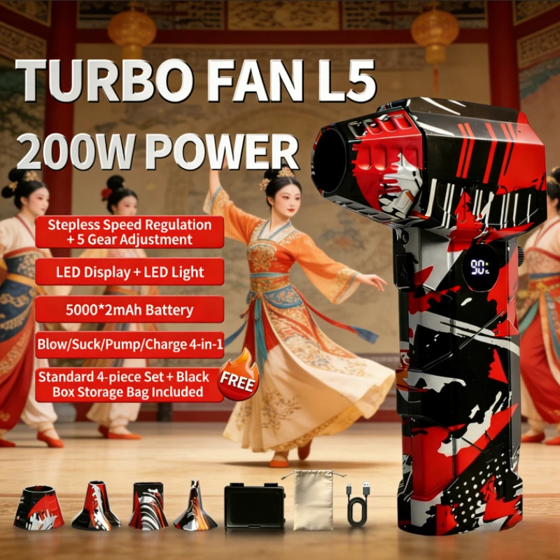 

L5Ultra Air Blower 155000RPM Turbo Jet Fan Heavy-Duty Computer Dust Cleaning Tool Type-C Rechargeable Portable Handheld Dryer