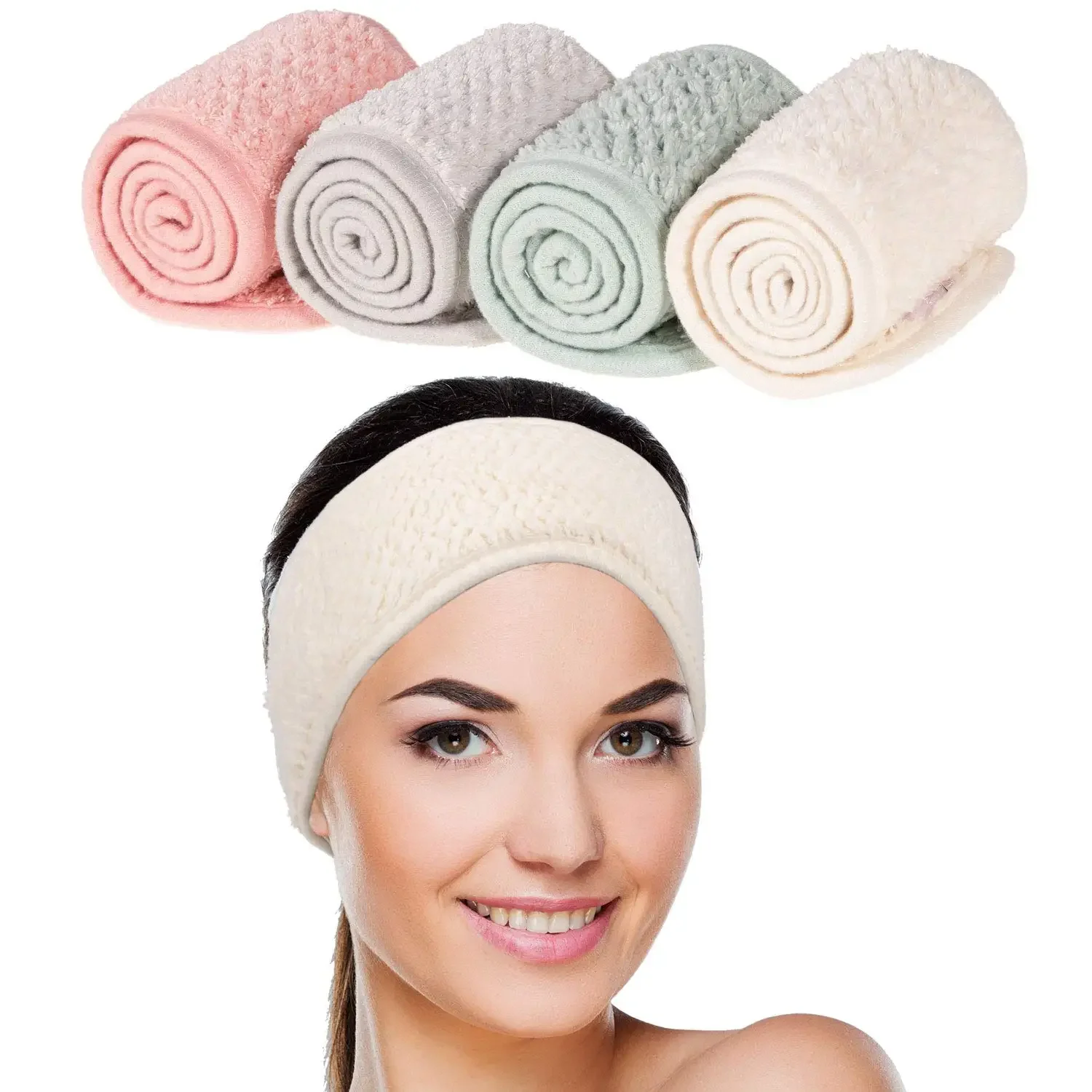 

4 Pack Spa Facial Headband Makeup Hair Wrap Adjustable Hair Band Soft Towel Head Band for Face Washing,Shower Sports Yoga