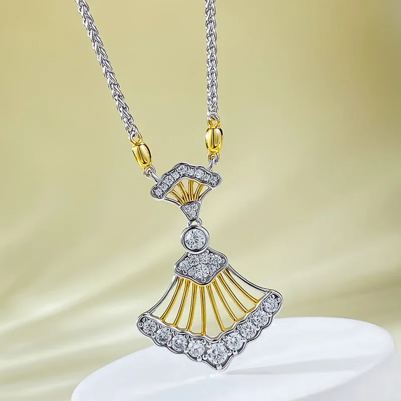 New S925 Silver Plated Gold Fan Necklace Pendant Fashionable and Versatile Item Supports One Piece Shipping Jewelry