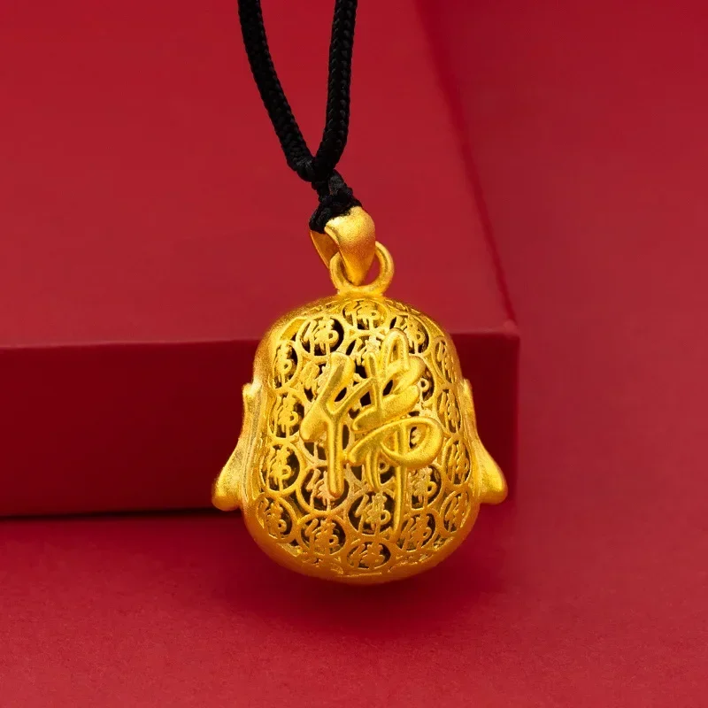 9999 Real Gold 24K 3D Maitreya Buddha pendant ancient law men and women the same Buddha necklace pendant gift