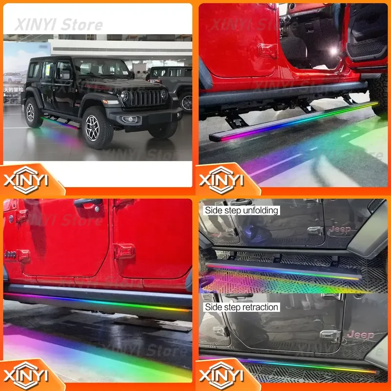 for Jeep Wrangler JL 4 Door Sahara Rubicon 2018-2025 Automatic Electric Power Side Step Running Board with LED Light