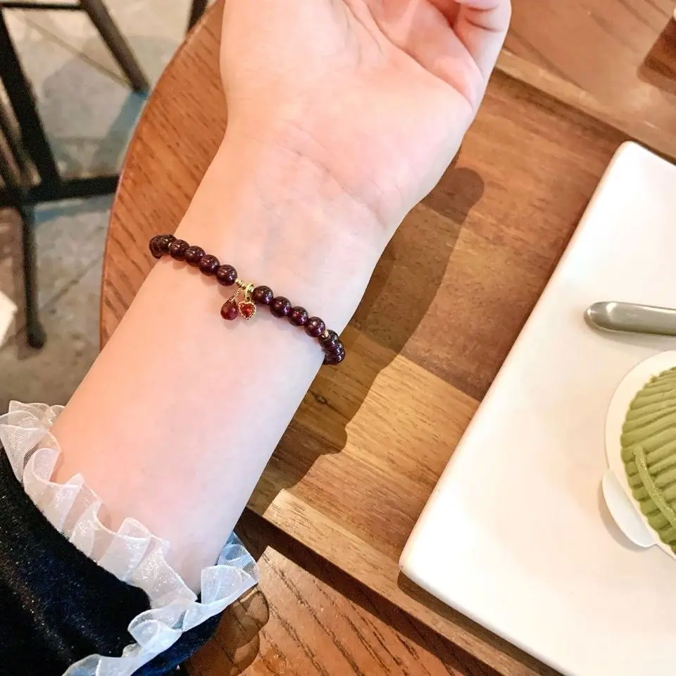 Originele Echte Natuurlijke Wijn Rode Granaat Sieraden Vrouwen Jaar Van Het Leven Transfer Kralen Armband Paar Beste Vriend Kwade Luckgift