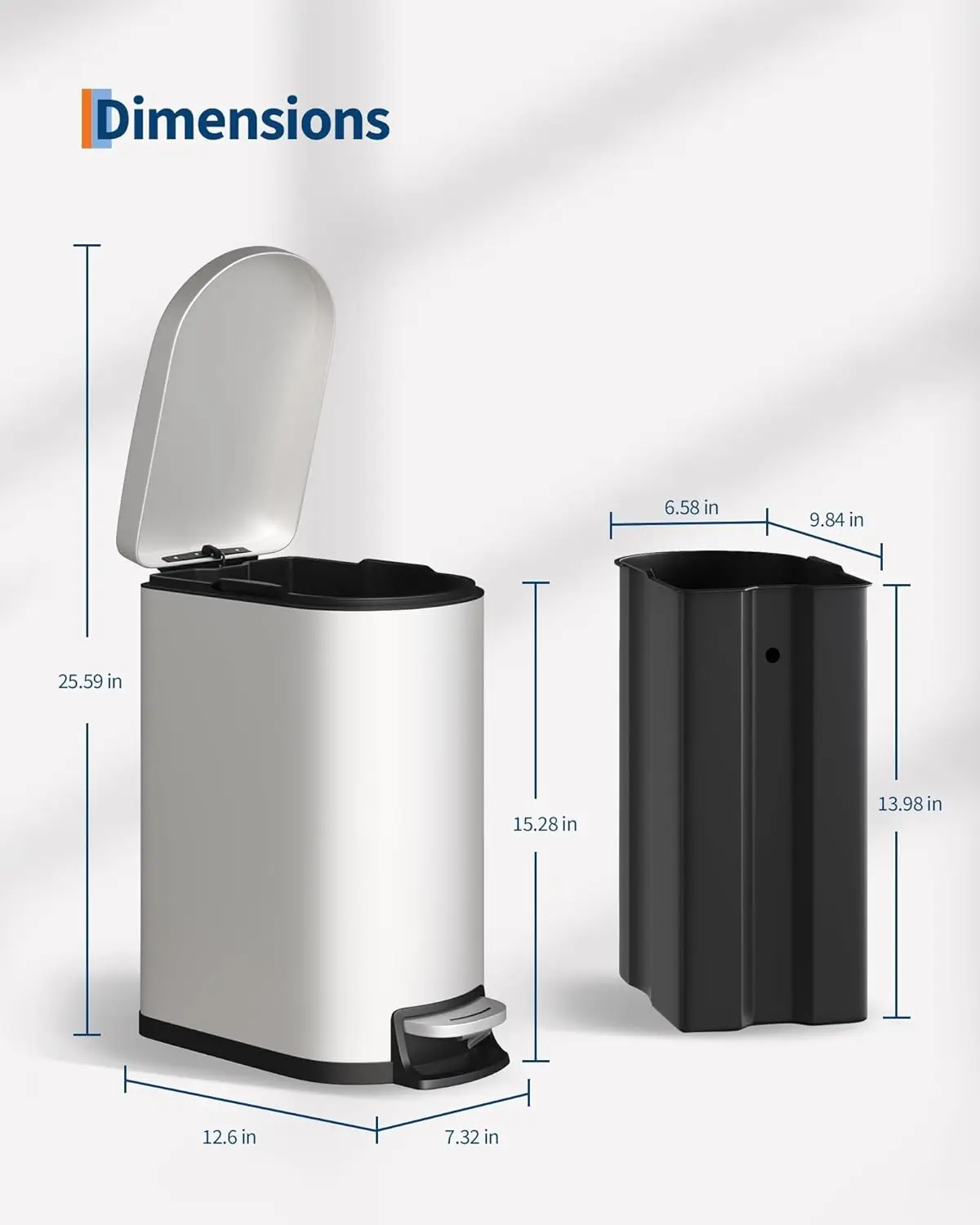 Garvee 10L Edelstahl-Pedal-Mülleimer, kompakter, geruchsneutraler Behälter mit Soft-Close-Funktion und herausnehmbarem, wasserdichtem Inneneimer, Abfalleimer für Küche, Bad und kleine Räume