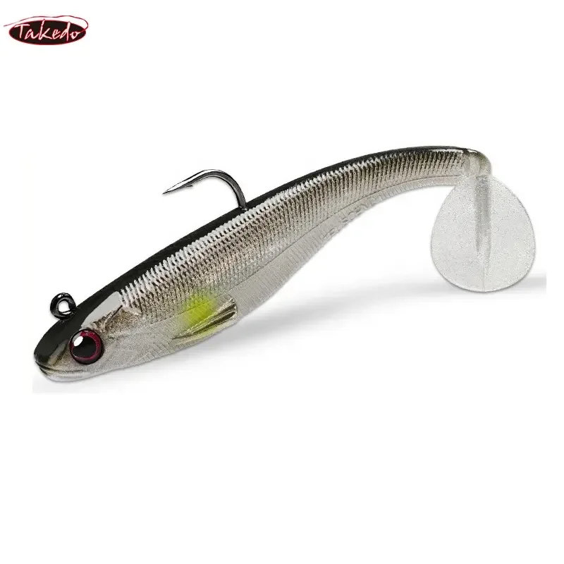 TAKEDO BZ01 LIVE SHAD Fishing Jig Lure Jig Fish Lead Fish Lead Head With T-shape Tail PVC Soft Lures Fishing Lure 3D Eyes