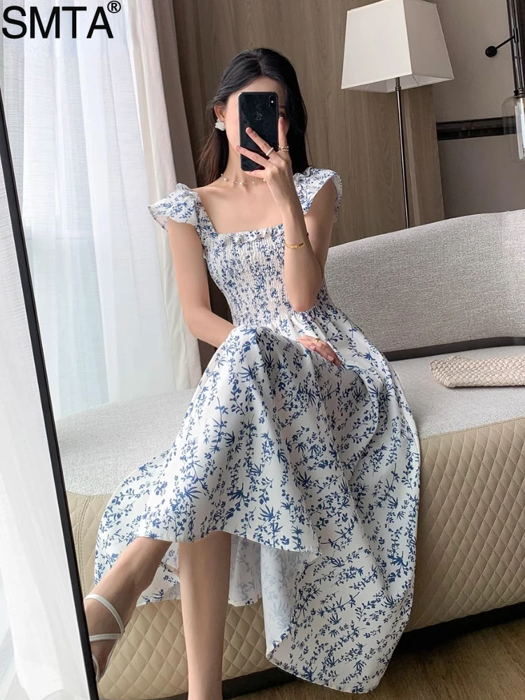 Vintage Sexy Slash Neck Flying Sleeve Printing Floral Bodycon Dresses for Women Beach Sleeveless Dress Korea Fashion Summer 2024