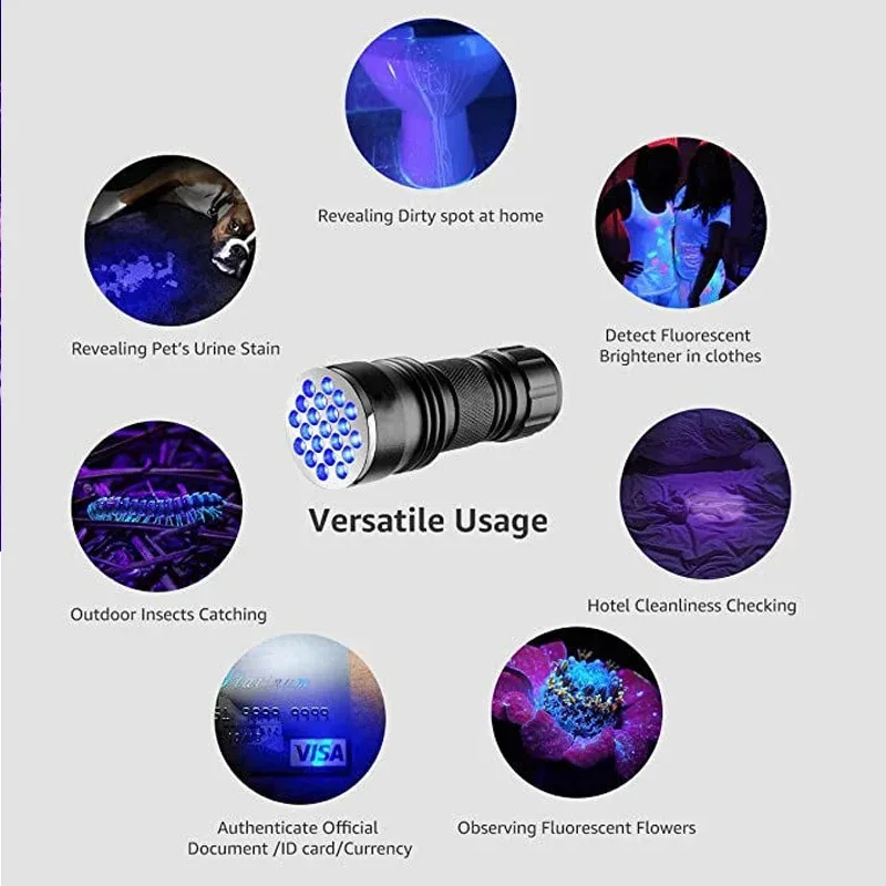 Водонепроницаемый УФ-фонарик, 21 светодиод