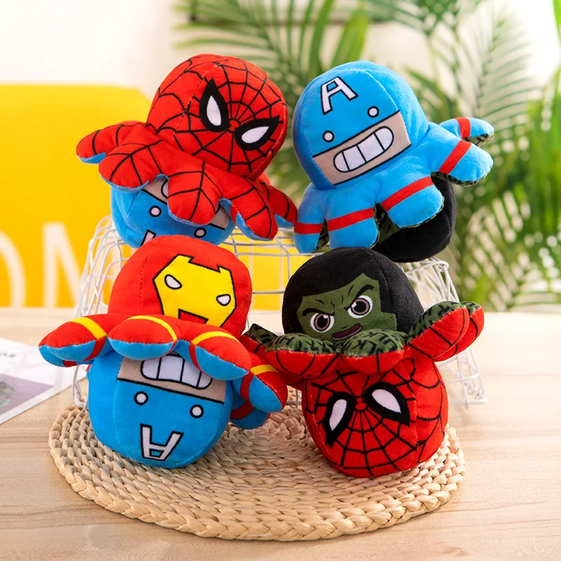 Marvel peluche bambola Avengers Spiderman Iron Man Captain America Hulk Thanos Octopus peluche Cartoon Toy che può essere capovolto regalo per bambini