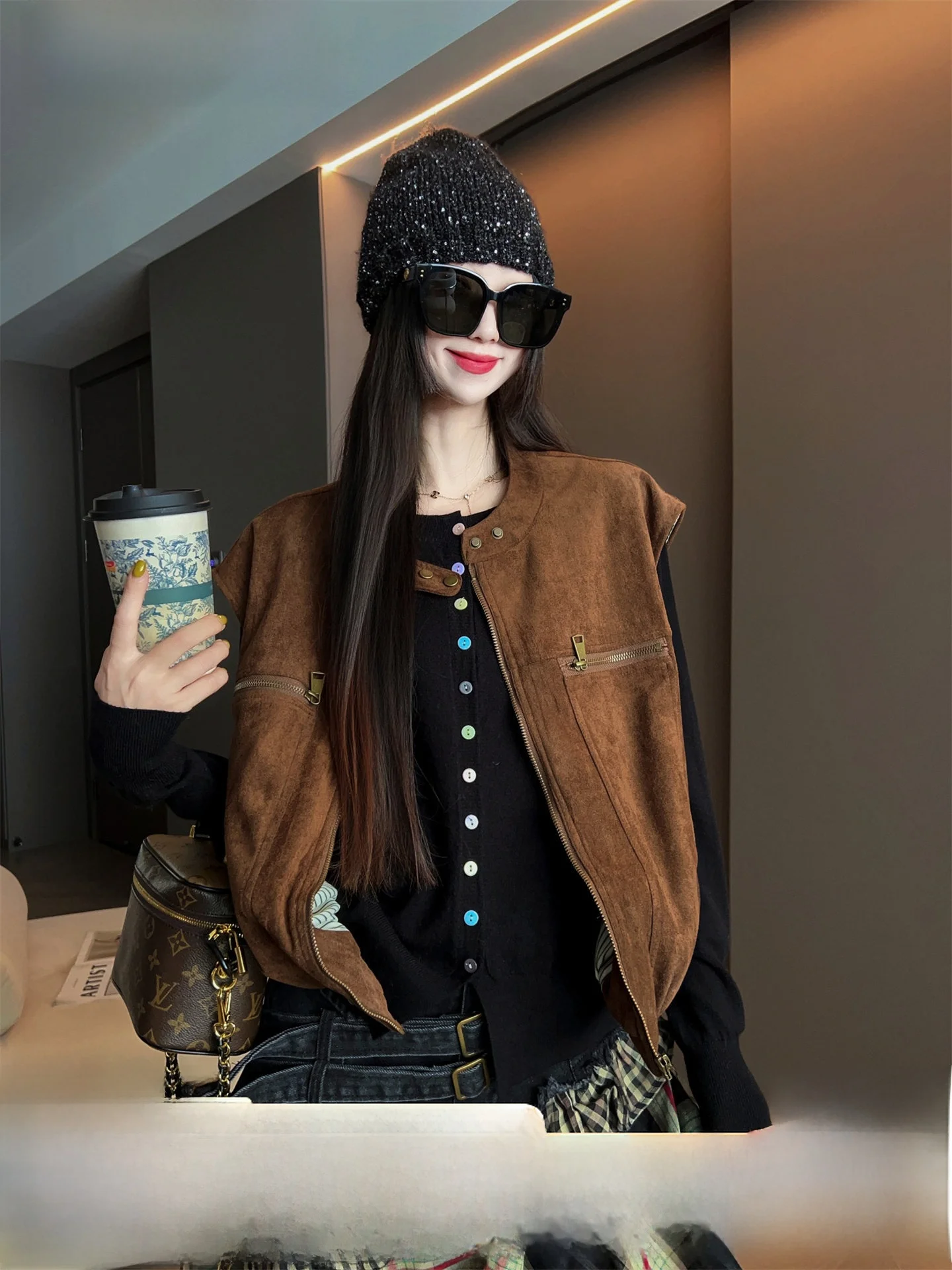 

Faionable Retro Deer Skin Velvet Vest Women's Early Autumn 2025 New Loose Versatile Top oulder Pad Jaet Commute Sle Z...