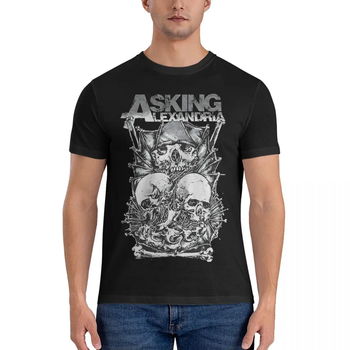 Cool Rock Band T-Shirts Men Round Collar Pure Cotton T Shirt Asking Alexandria Short Sleeve Tee Shirt Gift Idea Clothing