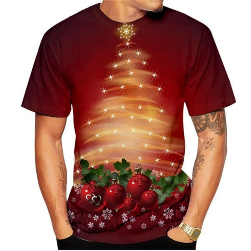 

3D Printed X'mas New Year T-Shirt For Men Funny Christmas Tree Pattern Tees Casual Loose O-Neck Short Sleeve T Shirts Unisex Top