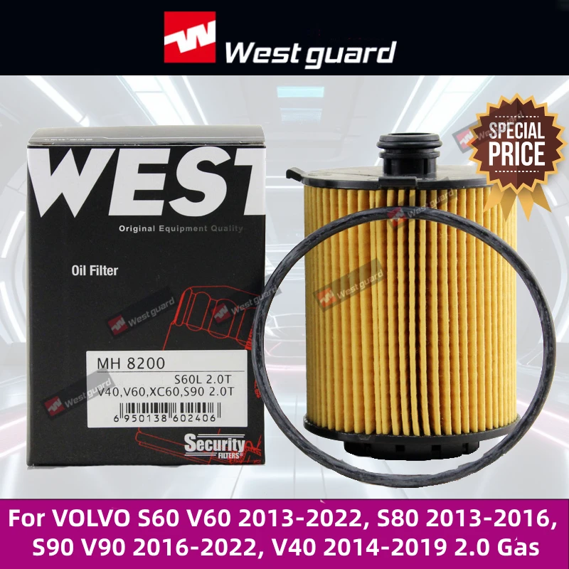 

For Volvo S60 mk2 3, S80 S90 mk2, V40 V60 XC40 XC60 mk1 2, V70 3, V90 XC70 XC90 mk2 2014-2023 2.0L WESTGUARD Oil Filter MH8200