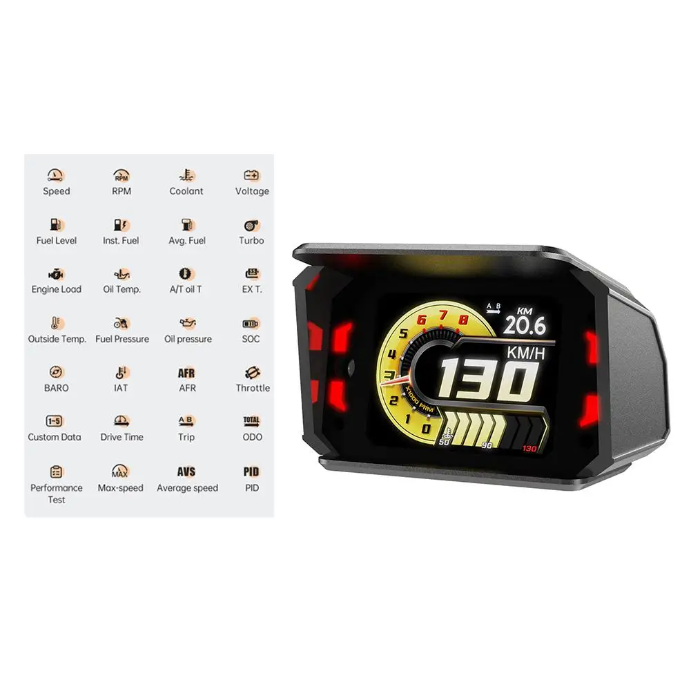 

Dashboard Display Upgrade Material ABS PC HUD Gauge Diagnostic Tool LCD Digital Projection Color Icons And Animations