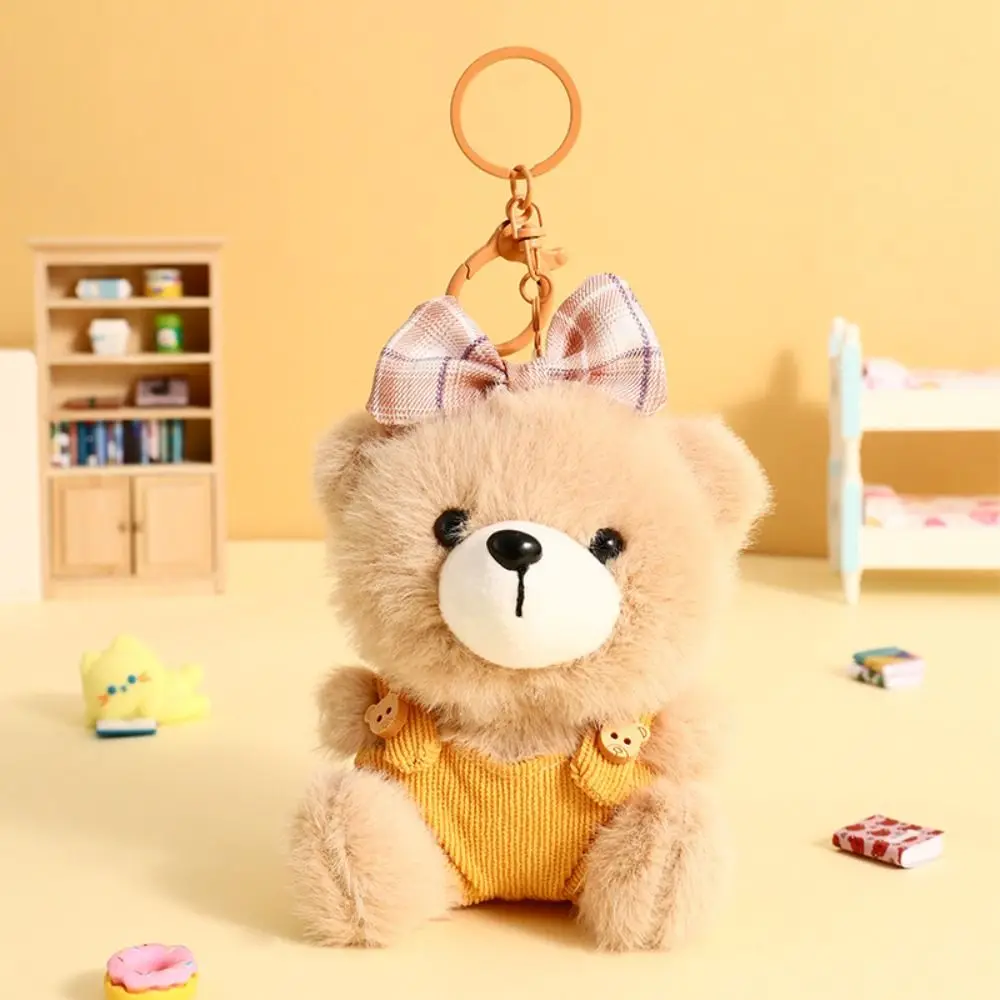 Lovely Animal Cute Bear Keychain Bow Decoration Cartoon Bag Pendant Furry Plush Stuffed Bear Dolls Kids