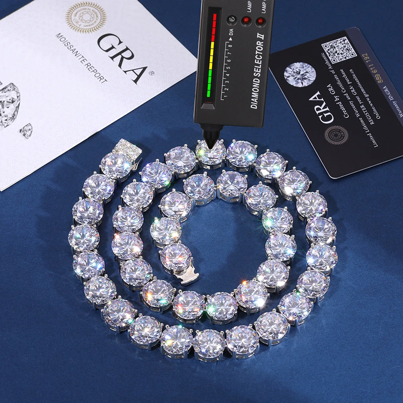 Fashion New Jewelry Necklace 15mm 925 Sterling Silver Inlaid VVS Moissanite Luxury Men Chains Hip Hop Tennis Necklace for Gift.