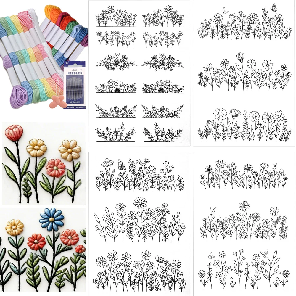 

Stick & Stitch Water Soluble Embroidery Paper, Floral Daisy Patterns Wash Away Stabilizer for Hand Sewing Lovers
