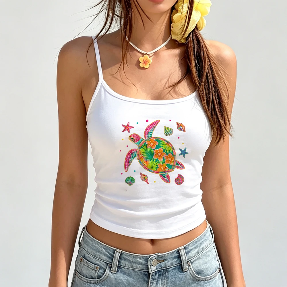 Tropical Sea Turtle Graphic Printed Sleeveless Vest Women Casual Summer Camisole Top Harajuku Boho Beach Tank Top