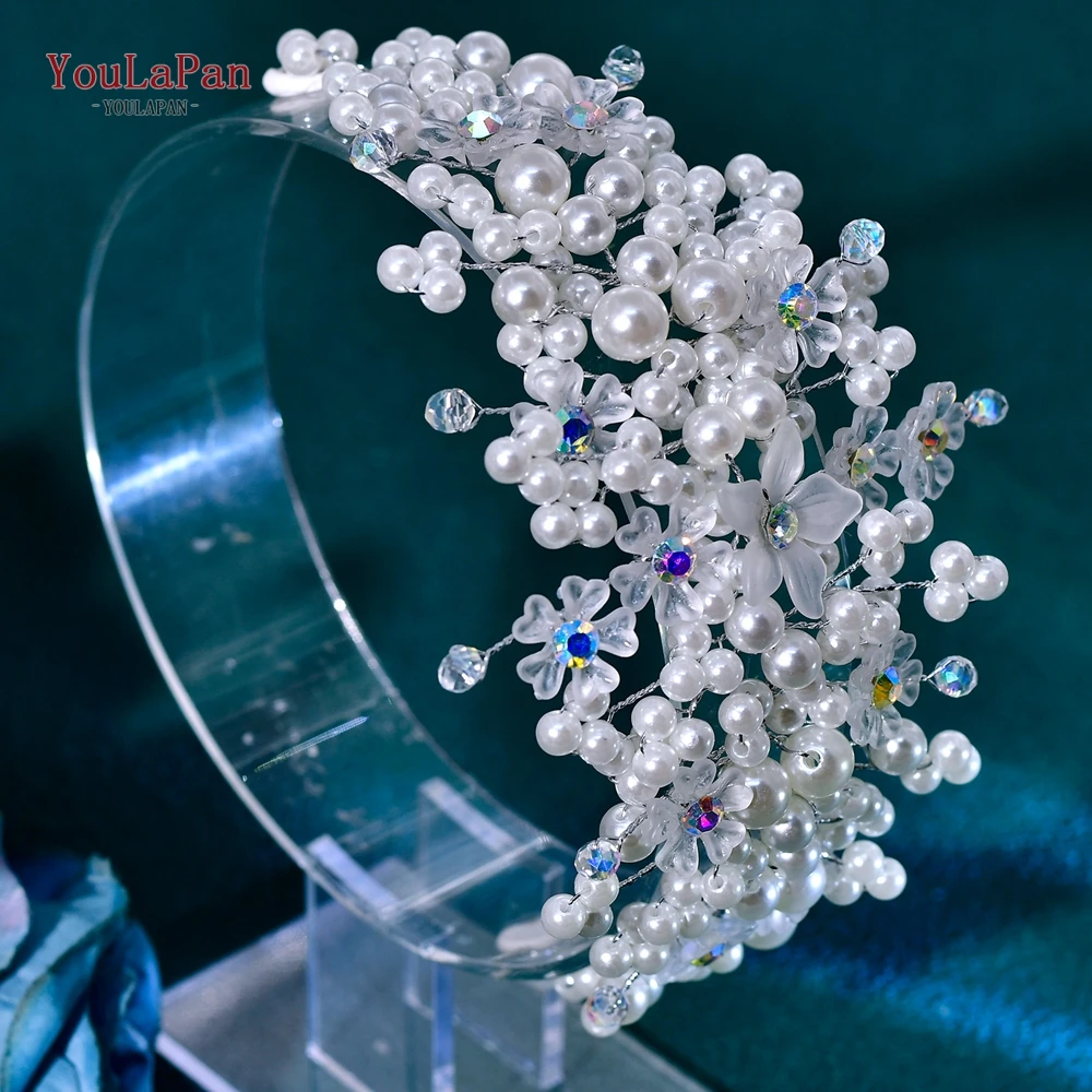 

YouLaPan Bridal Fashion Headpiece Bride Pearl Flower Hair Accessories Headband Wedding Hair Band Banquet Party Hairwear HP887