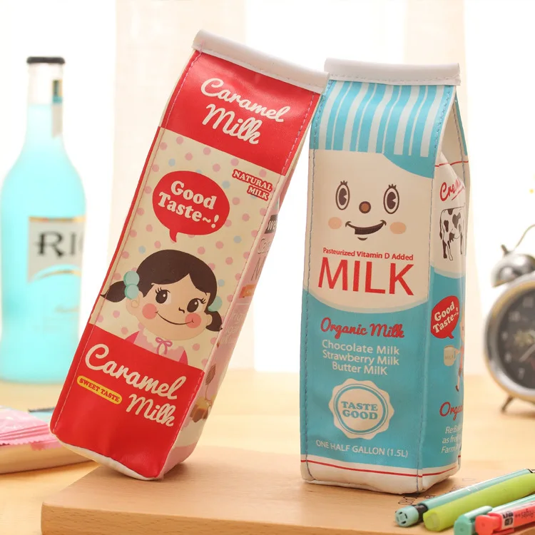 Korean Creative Cute Milk Pencil Case Fun Pen Bag Student Stationery Storage Zipper Bag