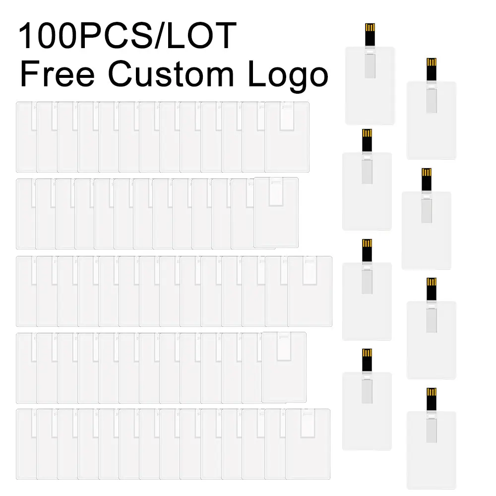 

100pcs Custom Logo Print Picture 128MB 1G 8G 16GB 32G USB Flash Drive Credit Card Pendrive Business Name Shaped USB Memory Stick