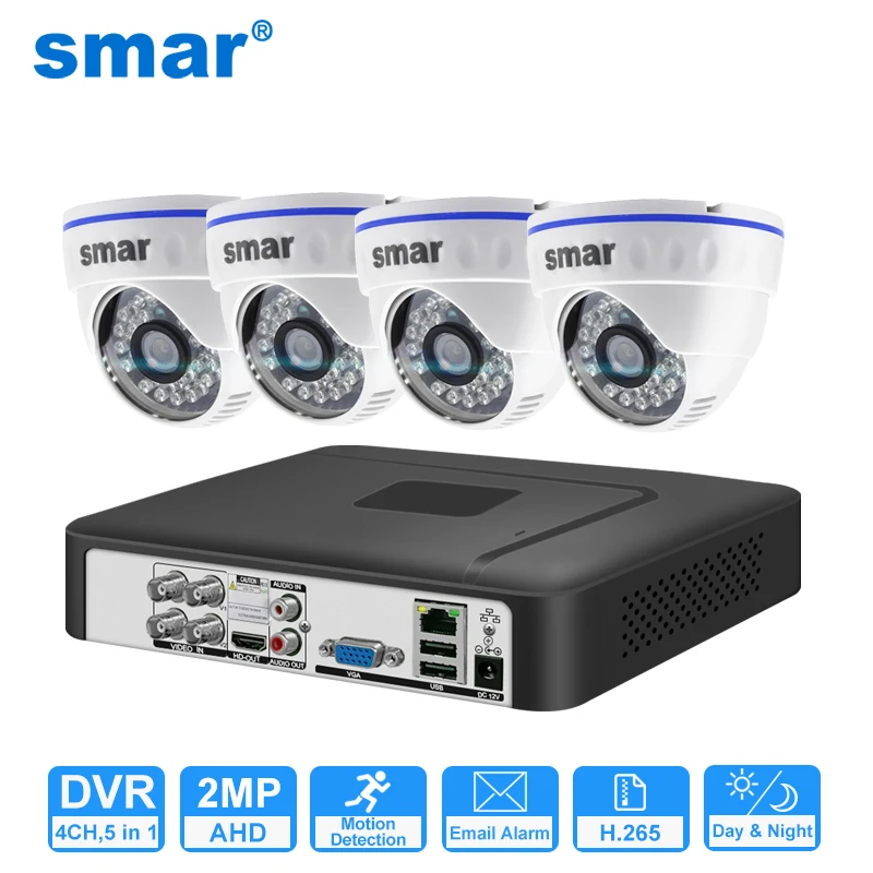 CCTV 4CH Hybrid DVR Video Surveillance System 720P 1080P AHD Camera Kit Day & Night AHD Dome Camera Kit VGA HDMI Output Plastic