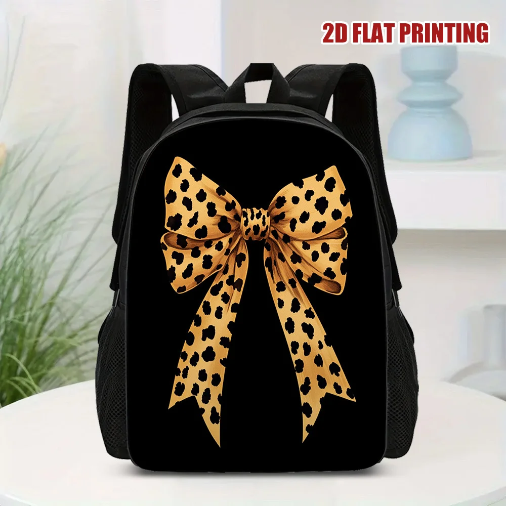 

A leopard print bow backpack - lightweight and durable bag with zipper seal, suitable for college students, stylish leopard