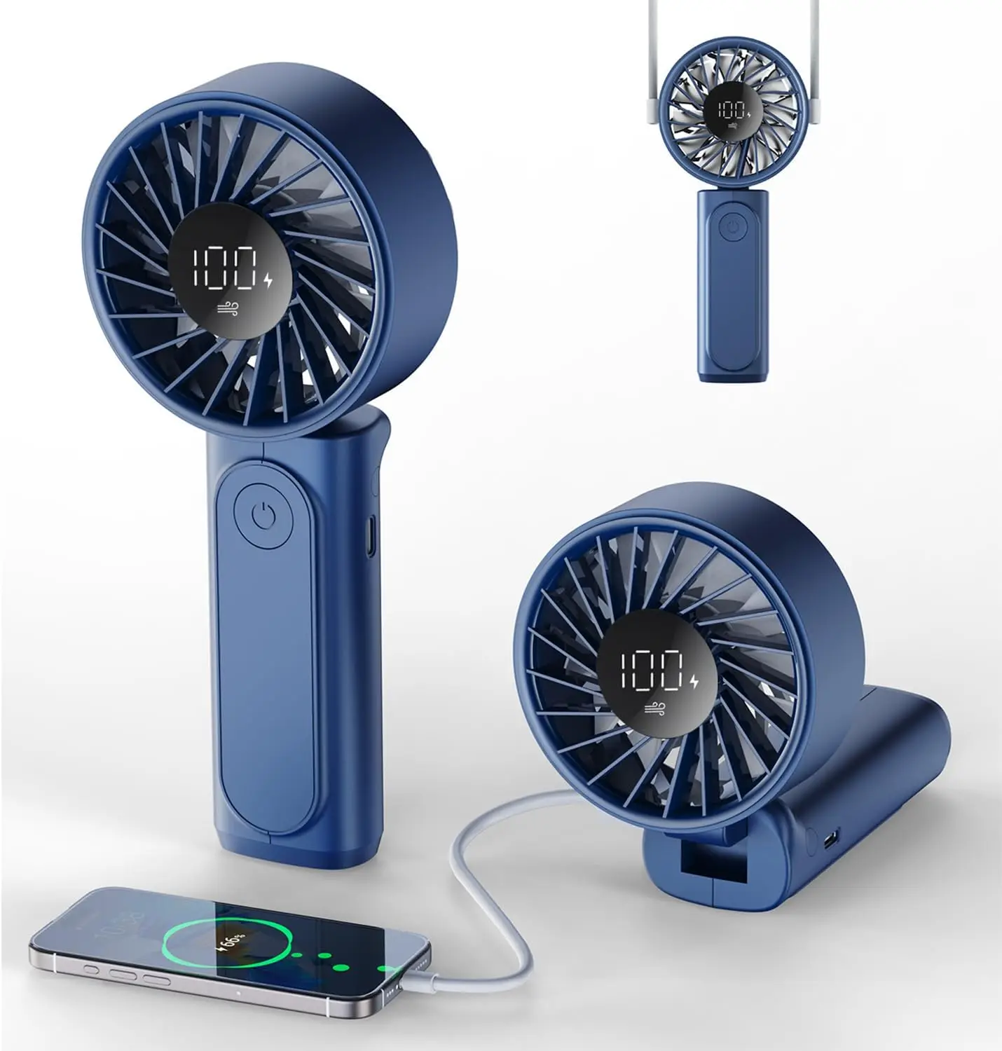 

4000mAh Rechargeable Mini Fan, 6 Speeds, Foldable, Ultra Quiet, LCD Display, Lanyard, Pocket Size