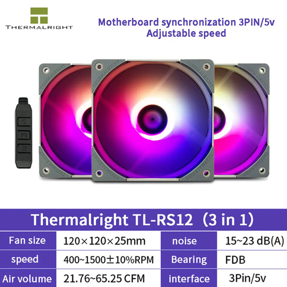 

Thermalright TL-RS12 ARGB TL-R12 RGB PWM Computer Case PC Fan 120mm 5V/3PIN Quiet Control Computer Cooler Cooling Case Fans