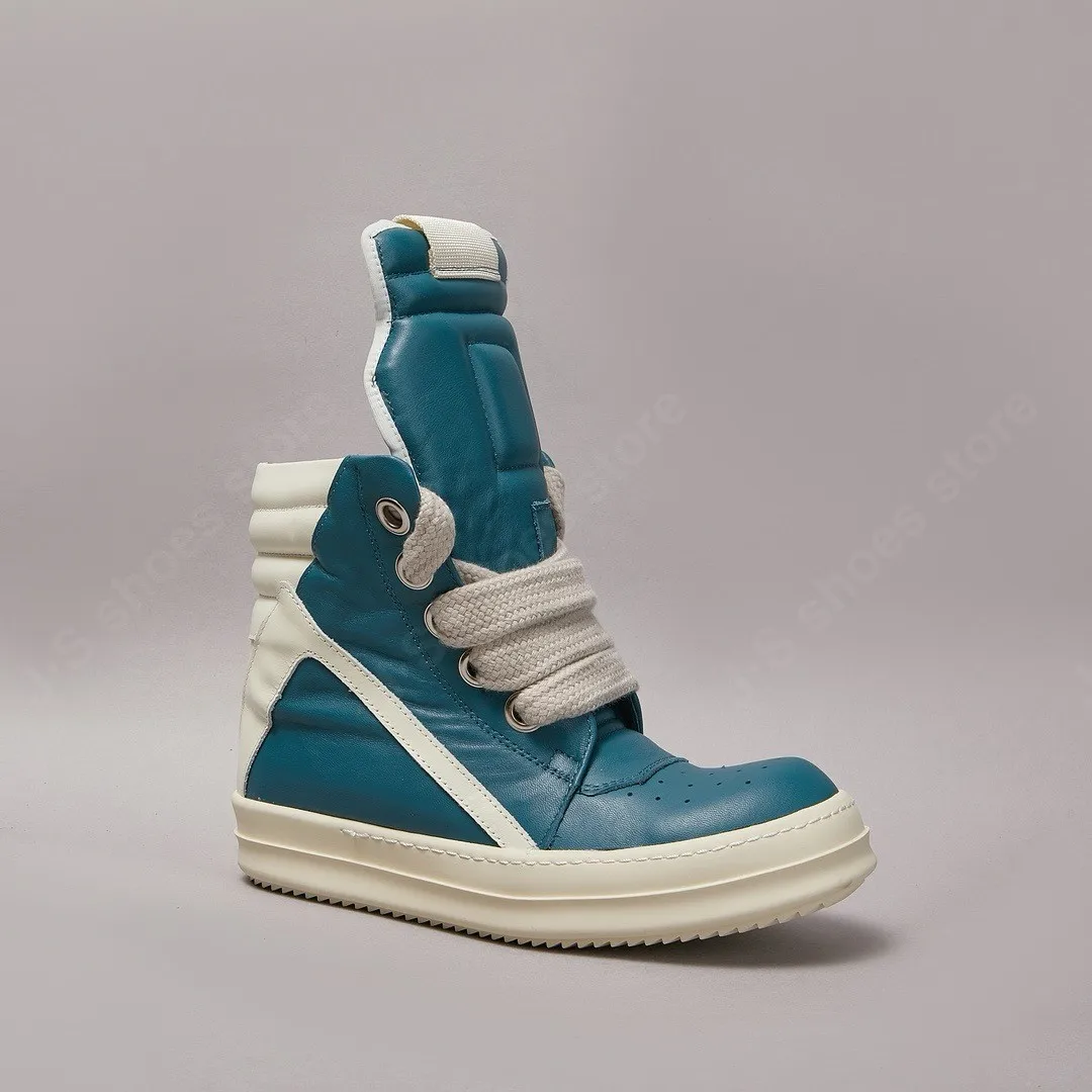 Rick Men Shoe Casual Women Sneaker Cyan Leather High Top Shoes Jumbo Laces Geobasket Owens ZIP Ankle Boot Designer Flat Shoe