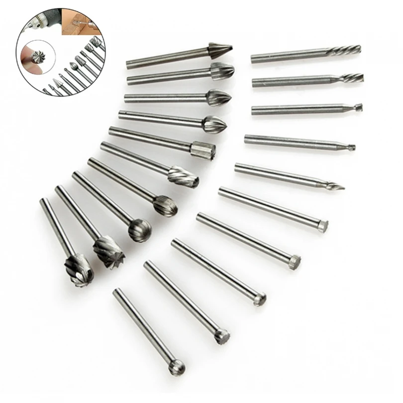 20pcs Mini High Speed Steel Material Woodworking Rotary File for Wood Plastic Products Hard and Wear Resistant