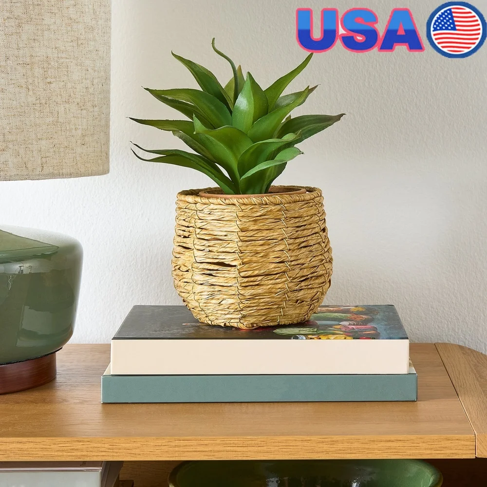 

Декоративный комнатный кашпо из тканой искусственной морской травы диаметром 5 дюймов, земляной стиль, идеальные цветы, растения, гостиная, спальня, кухня