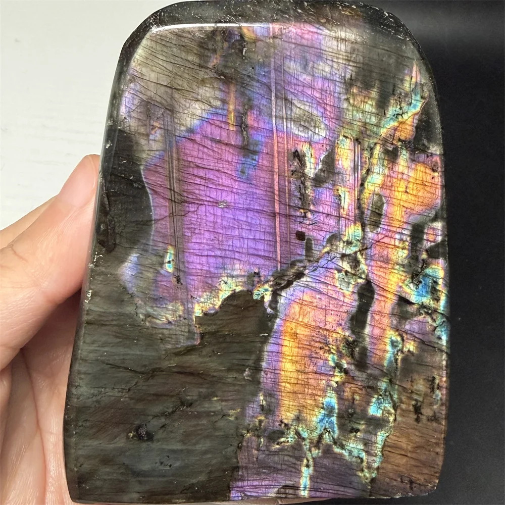 Natural Shell Blue Yellow Purple Clorful Light Labradorite Ornaments Black Body Orange Silver Green Light Labrador Stones Blocks