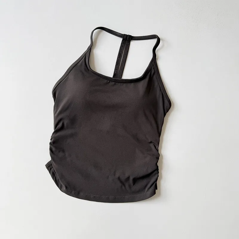 2-teiliges Nude High-Waisted Butt-Lifting Yoga-Set: Fitness-Cropped-Leggings, Sport-BH, stoßfestes Trainings-Oberteil und -Unterteil. – Detail 17