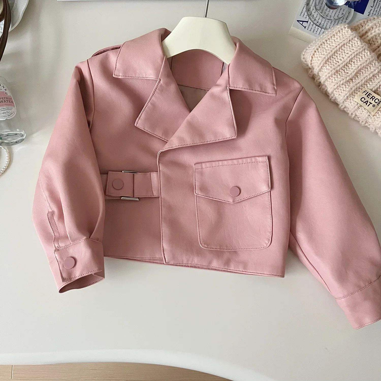 

Kids School All-match Children Coats Clothes Fashion Cool Baby Girls Soft PU Jackets Autumn Spring Casual Leather Blazer
