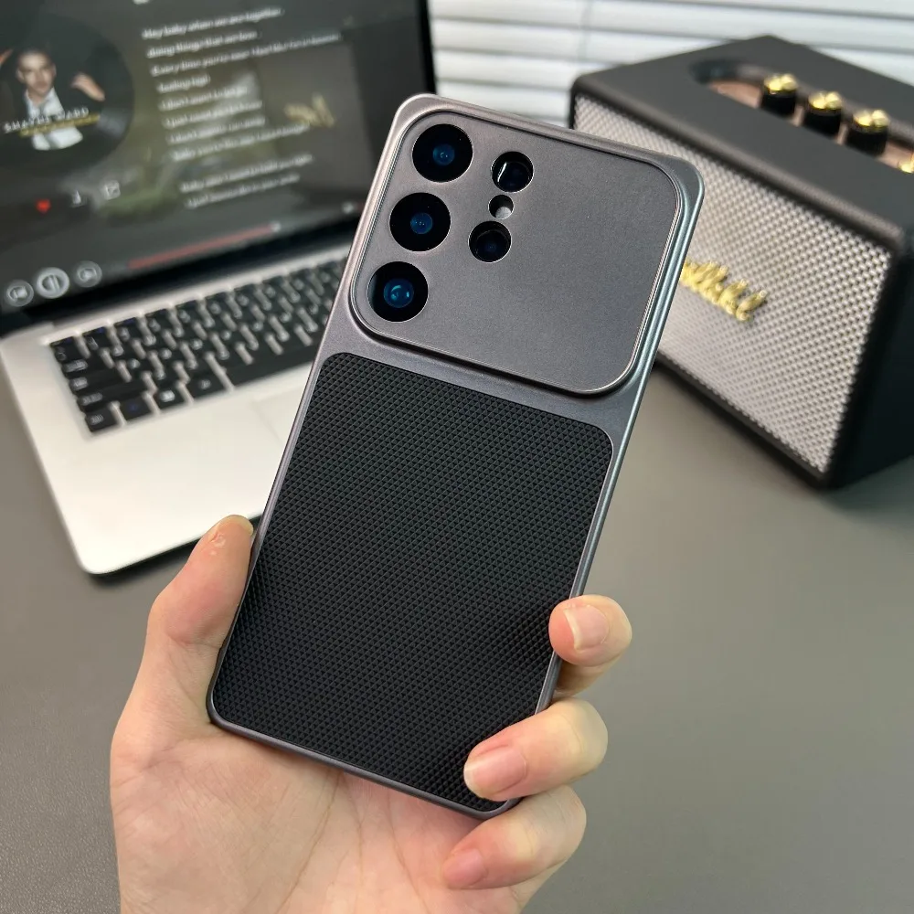 Business Diamond Pattern Black Phone Case For Samsung S26+ S25 S24 S23 S22 Ultra Plus All-inclusive Soft Shockproof Matte Cover