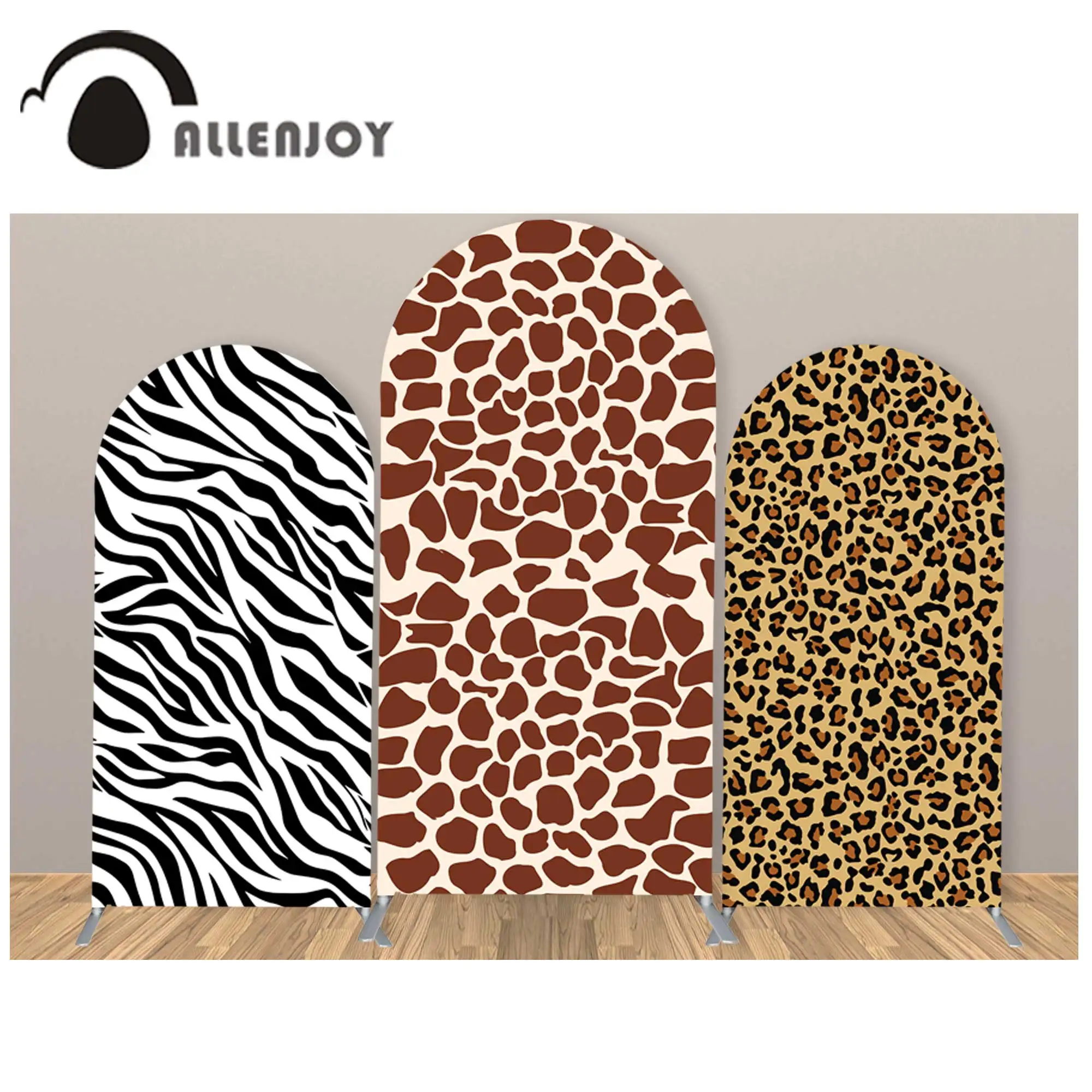 Allenjoy Leopard Print Arch Covers Backdrops Animal Birthday Party Double Sided Elastic fabric Decoration Banner Photo Shoot