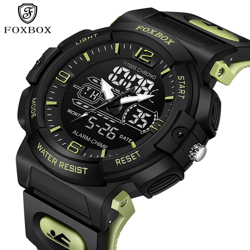 

FOXBOX 2025 men's watches sports military quartz LED dual display chronograph luminous waterproof mens wristwatch reloj hombre