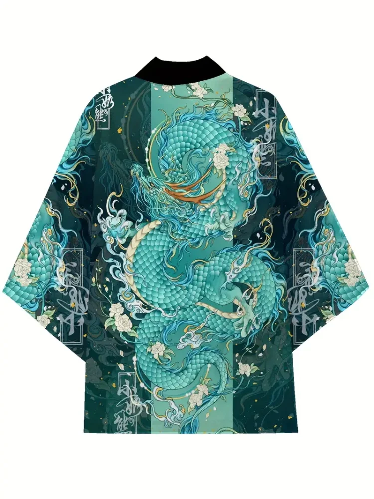 Chinese Style Ink Painting Dragon 3D Printed Men's Cardigan Top Japanese Casual Loose Men's Kimono Street Trend Fashion Kimono
