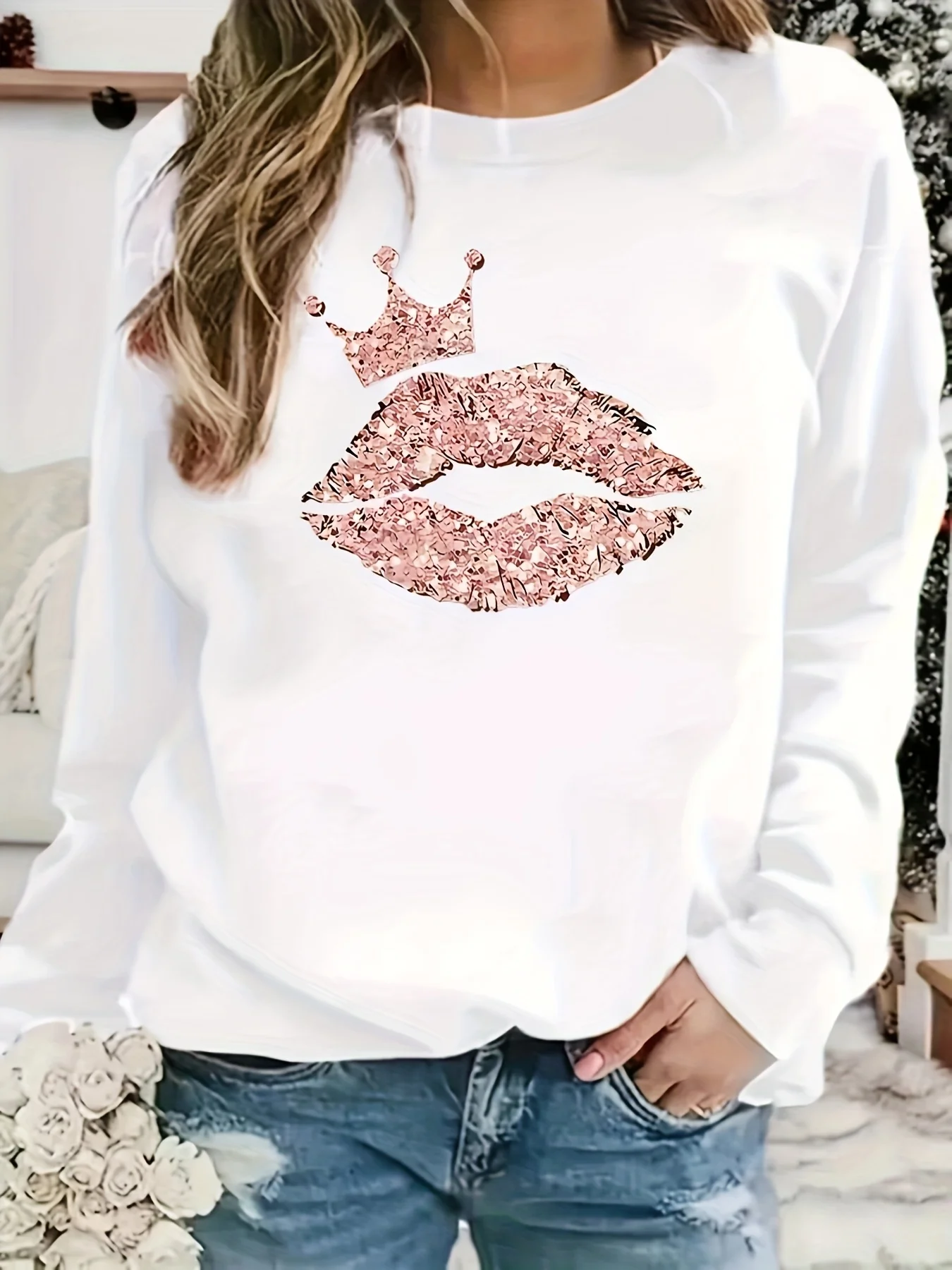 

Lip Graphic Printing Autumn and Winter Pure Cotton Men's and Women's Sweatshirts Outdoor Sports Leisure Fashion Trend Clothing